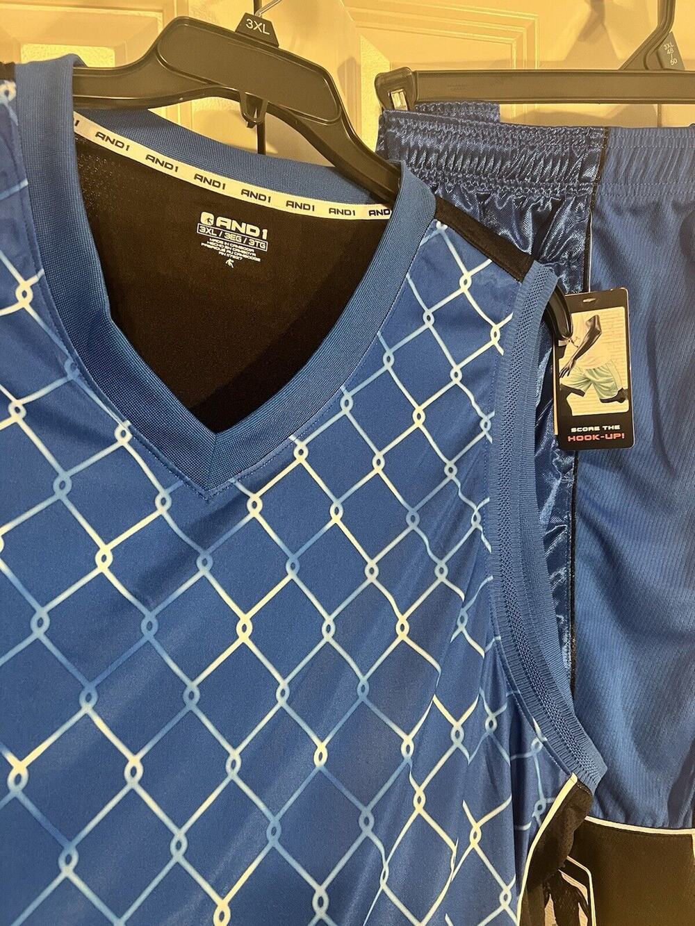 AND1 Men's Basketball Shorts & Sleeveless Shirt Set -Lapis Blue-3XL